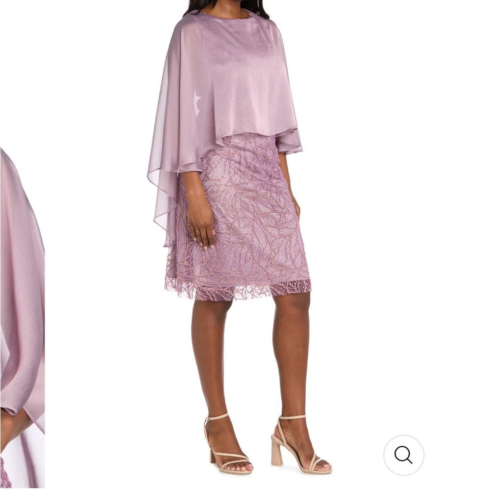 Laura Midi Dress Soft Pink Lace Floral Overlay Scalloped Bottom Chiffon Cape 12 - Picture 7 of 7